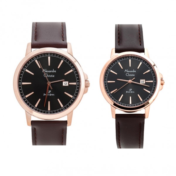 Alexandre Christie AC 1014 Rosegold Grey Leather Couple